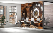 Load image into Gallery viewer, Steampunk Control Room Wallpaper, Bold Industrial Clock Wall Mural, Retro Sci Fi Peel And Stick Wallpaper For Office, Loft, Gaming Room
