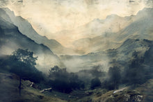 Load image into Gallery viewer, Misty Mountain Valley Wall Mural – Moody Foggy Forest Landscape Wallpaper Vn1009