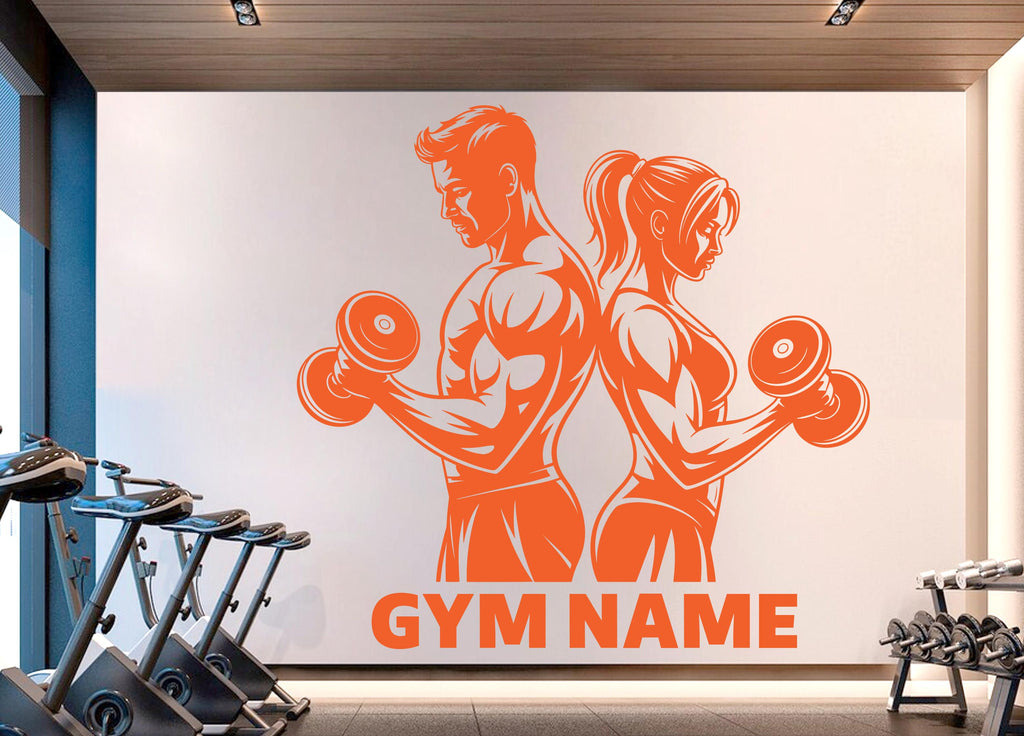 Couple Gym Wall Decal Custom Name Fitness Wall Art Decor Crossfit Wall Decal Crossfit Gift Home Gym Wall Sticker Motivational Decal 934RS