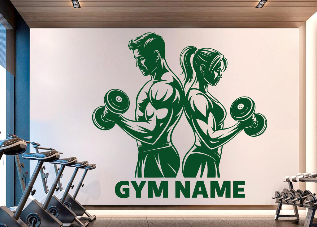 Couple Gym Wall Decal Custom Name Fitness Wall Art Decor Crossfit Wall Decal Crossfit Gift Home Gym Wall Sticker Motivational Decal 934RS