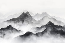 Load image into Gallery viewer, Mountain Wall Mural – Black and White Landscape Wallpaper, Misty Nature Accent Wall Decor for Bedroom or Living Room Vn1063