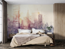 Load image into Gallery viewer, Watercolor Cityscape Wall Mural – Abstract Skyline Wallpaper, Modern Urban Accent Wall Decor for Bedroom or Living Room Vn1070