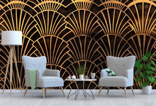Load image into Gallery viewer, Art Deco Wall Mural – Luxury Gold Fan Pattern Wallpaper for Living Room, Bedroom, Office or Bar Decor Vn1086