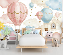 Load image into Gallery viewer, Balloon Watercolor Cloud Wallpaper Colorful Nursery Peel Stick Girl room Wallpaper Nursery Self Adhesive Rainbow nursery decor Mural 903RS