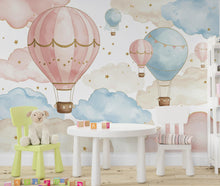 Load image into Gallery viewer, Balloon Watercolor Cloud Wallpaper Colorful Nursery Peel Stick Girl room Wallpaper Nursery Self Adhesive Rainbow nursery decor Mural 903RS