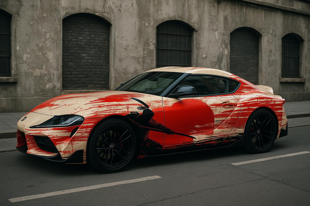 Samurai Car Wrap, Japanese Warrior Vinyl Graphics with Red Rising Sun, Drift Car Racing Wrap, JDM Style Full Side Vinyl