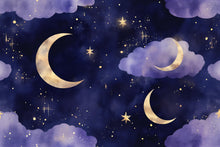 Load image into Gallery viewer, Moon And Stars Wallpaper For Nursery – Dark Night Sky Wall Mural – 3D Peel And Stick Stylish Wall Decor – Modern Bold Kids Room Baby Shower