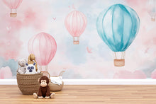 Load image into Gallery viewer, Pastel Hot Air Balloon Wallpaper For Nursery – 3D Cloud Sky Wall Mural – Peel And Stick Stylish Kids Room Decor – Modern Bold Baby Shower