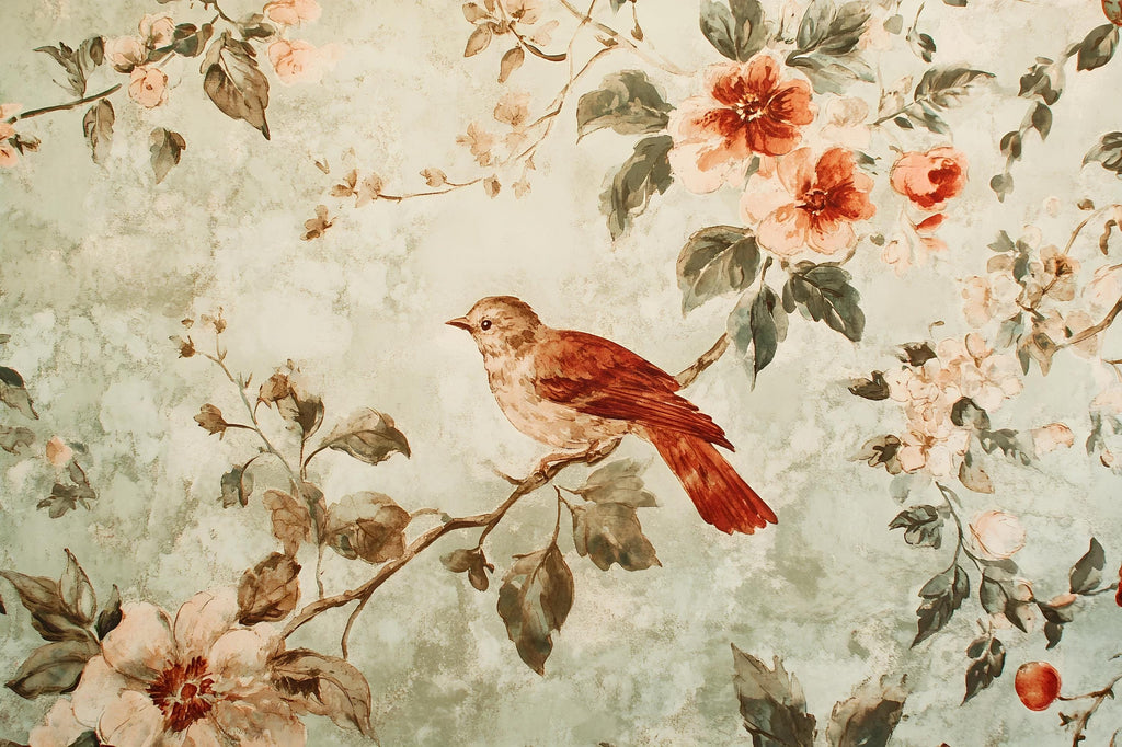 Vintage Bird Floral Wallpaper Mural – 3D Botanical Wall Decor – Peel And Stick Stylish Bedroom Living Room Wallpaper – Modern Bold Holiday