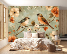Load image into Gallery viewer, Vintage Bird Floral Wallpaper Mural – Two Songbirds Botanical Wall Decor – 3D Peel And Stick Stylish Bedroom Living Room Wallpaper