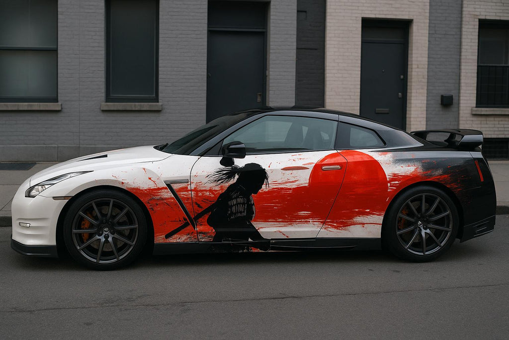 Samurai Car Wrap, Red Rising Sun JDM Vinyl Graphics for Sports Cars, Japanese Warrior Full Side Wrap, Drift Racing Gift, Custom Car