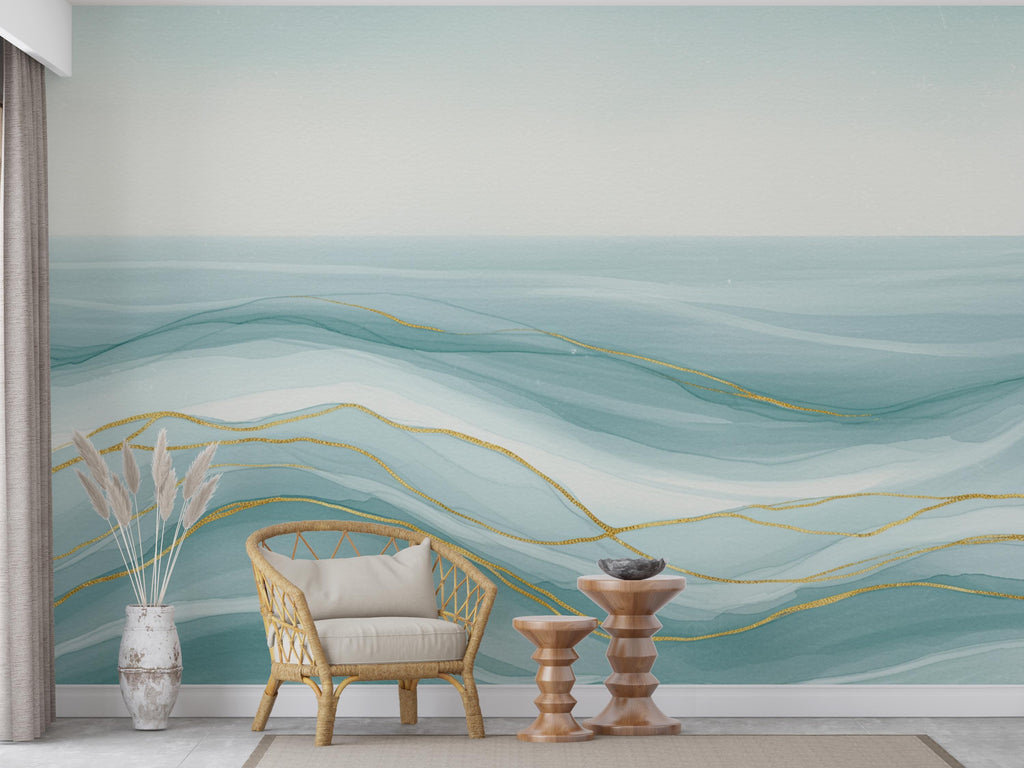 Ocean Wave Watercolor Wave Wallpaper Ocean Nursery Peel Stick room Wallpaper Nursery Self Adhesive Ocean nursery decor Mural 908RS