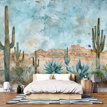 Load image into Gallery viewer, Desert Cactus Wallpaper Mural – Southwest Watercolor Wall Decor – 3D Peel And Stick Stylish Bedroom Living Room Wallpaper – Modern Bold
