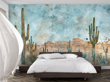 Load image into Gallery viewer, Desert Cactus Wallpaper Mural – Southwest Watercolor Wall Decor – 3D Peel And Stick Stylish Bedroom Living Room Wallpaper – Modern Bold