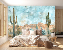Load image into Gallery viewer, Desert Cactus Wallpaper Mural – Southwest Watercolor Wall Decor – 3D Peel And Stick Stylish Bedroom Living Room Wallpaper – Modern Bold