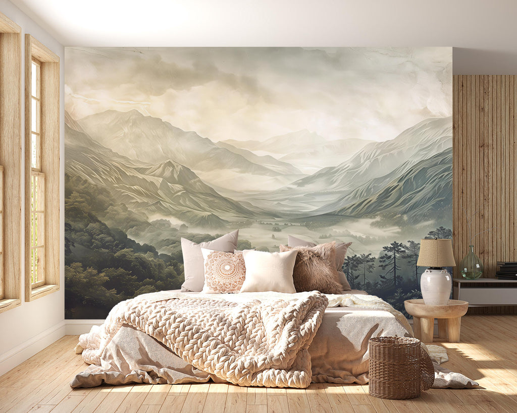 Stylish 3D Mountain Landscape Wallpaper Mural | Modern Scenic Wall Art for Bedroom Living Room | Bold Wall Decor Nature Inspired Gift