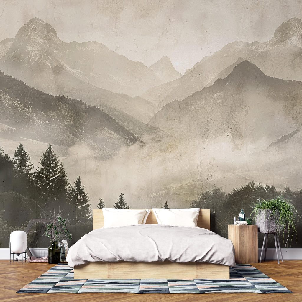 3D Mountain Forest Landscape Wallpaper Mural | Stylish Modern Wall Decor for Bedroom or Living Room | Bold Scenic Nature Wall Art Gift Home