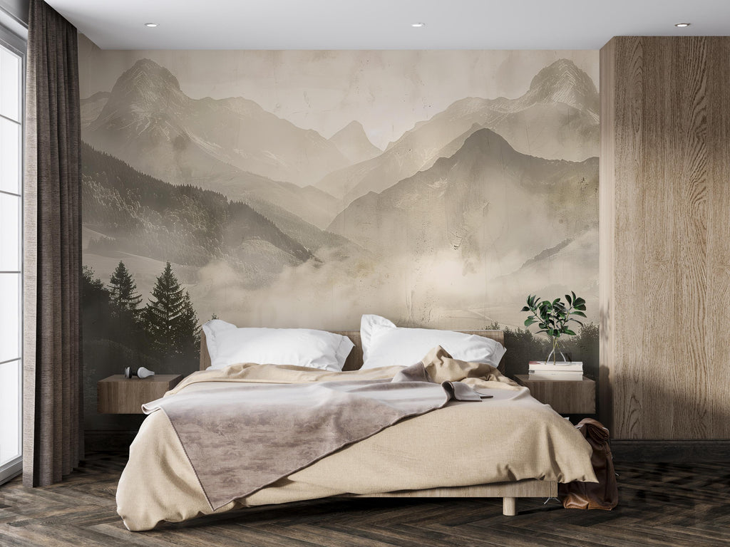 3D Mountain Forest Landscape Wallpaper Mural | Stylish Modern Wall Decor for Bedroom or Living Room | Bold Scenic Nature Wall Art Gift Home