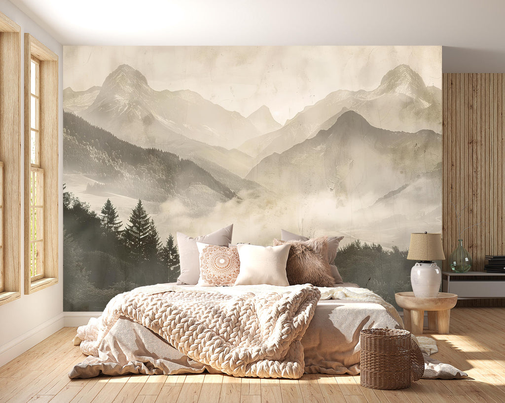3D Mountain Forest Landscape Wallpaper Mural | Stylish Modern Wall Decor for Bedroom or Living Room | Bold Scenic Nature Wall Art Gift Home