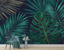 Load image into Gallery viewer, Tropical Leaf Wallpaper Watercolor Wall Mural – Tropical wall decor leaf wall decal, wall art Kids Room or Nursery 909RS