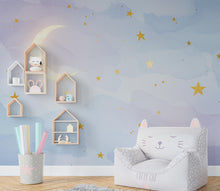 Load image into Gallery viewer, Moon Stars Wallpaper watercolor Kids room Peel and Stick Watercolor Wallpaper Nursery Bedroom Wall Art Wallpaper Minimalist Mural 911RS