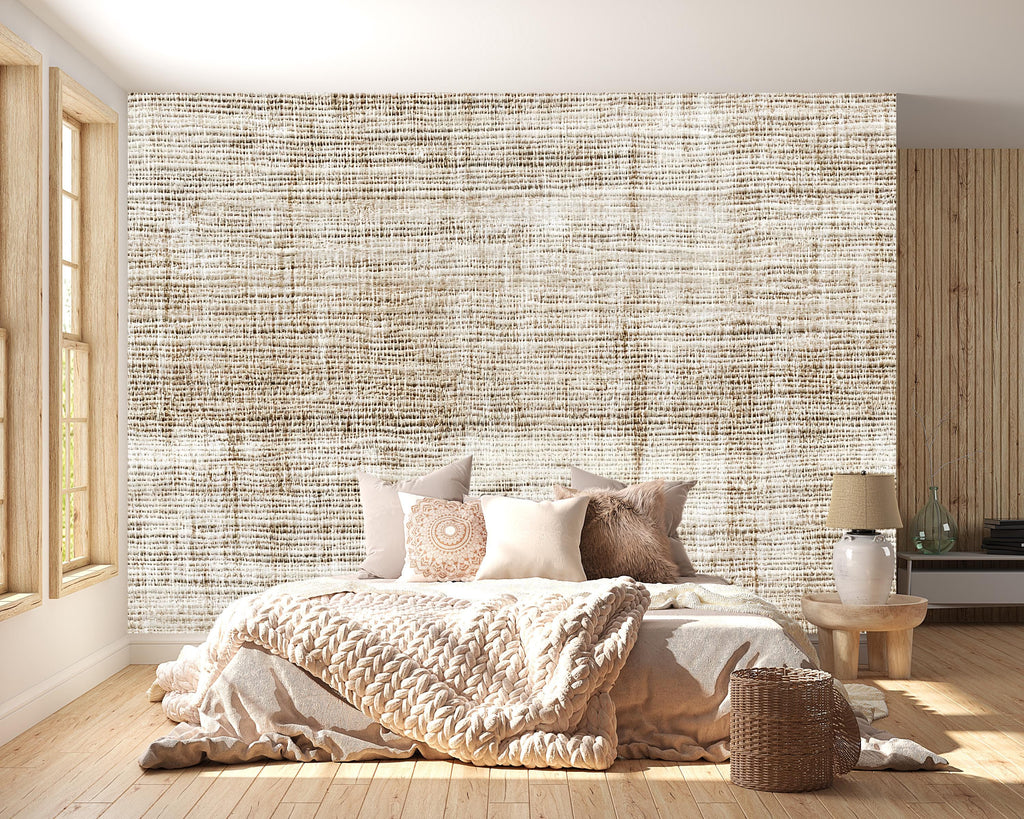 3D Woven Linen Texture Wallpaper Mural | Neutral Modern Wall Decor | Stylish Bold Wall Art for Bedroom Living Room Office | Gift Home