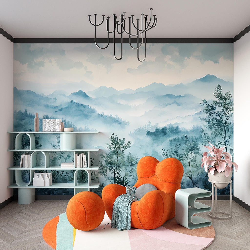 3D Watercolor Mountain Forest Wallpaper Mural | Stylish Modern Wall Decor for Nursery Kids Room or Bedroom | Bold Scenic Wall Art Gift Home