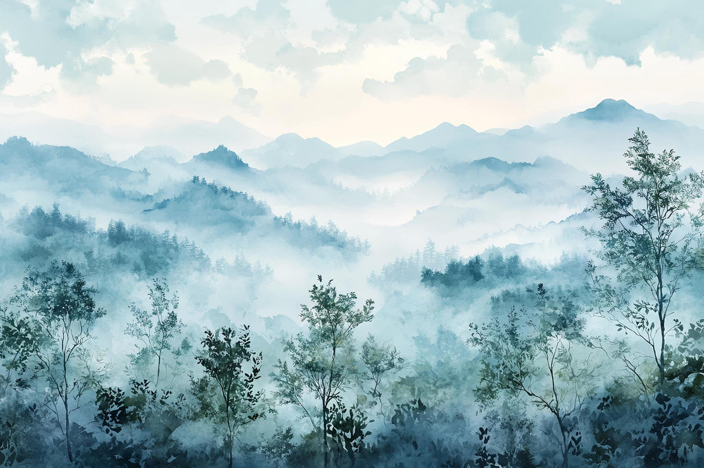 3D Watercolor Mountain Forest Wallpaper Mural | Stylish Modern Wall Decor for Nursery Kids Room or Bedroom | Bold Scenic Wall Art Gift Home