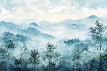 Load image into Gallery viewer, 3D Watercolor Mountain Forest Wallpaper Mural | Stylish Modern Wall Decor for Nursery Kids Room or Bedroom | Bold Scenic Wall Art Gift Home