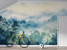 Load image into Gallery viewer, 3D Watercolor Forest Mountain Wallpaper Mural | Stylish Modern Wall Decor for Kids Room, Teen Bedroom or Nursery | Bold Scenic Wall Art Gift