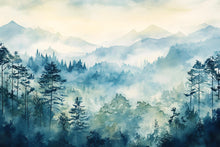 Load image into Gallery viewer, 3D Watercolor Forest Mountain Wallpaper Mural | Stylish Modern Wall Decor for Kids Room, Teen Bedroom or Nursery | Bold Scenic Wall Art Gift