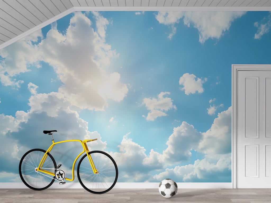 3D Sky and Clouds Wallpaper Mural | Stylish Modern Wall Decor for Nursery Kids Room or Bedroom | Bold Scenic Wall Art Gift for Home Makeover