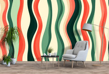 Load image into Gallery viewer, 3D Retro Wave Stripes Wallpaper Mural | Stylish Bold Modern Wall Decor | Colorful Abstract Wavy Lines Art for Living Room Bedroom Gift Home