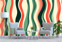 Load image into Gallery viewer, 3D Retro Wave Stripes Wallpaper Mural | Stylish Bold Modern Wall Decor | Colorful Abstract Wavy Lines Art for Living Room Bedroom Gift Home