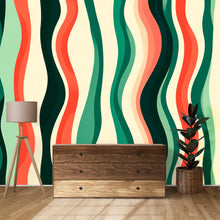 Load image into Gallery viewer, 3D Retro Wave Stripes Wallpaper Mural | Stylish Bold Modern Wall Decor | Colorful Abstract Wavy Lines Art for Living Room Bedroom Gift Home