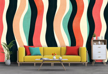 Load image into Gallery viewer, 3D Retro Wavy Stripes Wallpaper Mural | Bold Stylish Modern Wall Decor | Abstract Colorful Lines Wall Art for Living Room Bedroom Office