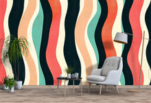 Load image into Gallery viewer, 3D Retro Wavy Stripes Wallpaper Mural | Bold Stylish Modern Wall Decor | Abstract Colorful Lines Wall Art for Living Room Bedroom Office