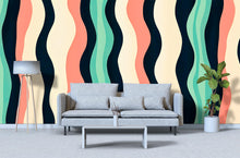 Load image into Gallery viewer, 3D Retro Wavy Stripes Wallpaper Mural | Stylish Bold Modern Wall Decor | Colorful Abstract Wave Lines for Living Room Bedroom Office