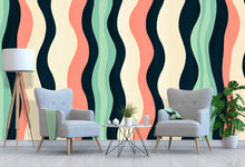 Load image into Gallery viewer, 3D Retro Wavy Stripes Wallpaper Mural | Stylish Bold Modern Wall Decor | Colorful Abstract Wave Lines for Living Room Bedroom Office