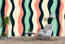 Load image into Gallery viewer, 3D Retro Wavy Stripes Wallpaper Mural | Stylish Bold Modern Wall Decor | Colorful Abstract Wave Lines for Living Room Bedroom Office