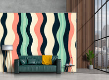 Load image into Gallery viewer, 3D Retro Wavy Stripes Wallpaper Mural | Stylish Bold Modern Wall Decor | Colorful Abstract Wave Lines for Living Room Bedroom Office