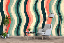 Load image into Gallery viewer, 3D Retro Wave Stripes Wallpaper Mural | Bold Stylish Modern Wall Decor | Layered Abstract Wavy Lines for Living Room Bedroom Office | Gift
