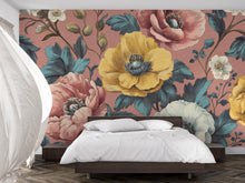 Load image into Gallery viewer, 3D Oversized Floral Wallpaper Mural | Bold Vintage Botanical Wall Decor | Stylish Modern Wall Art for Bedroom Living Room Office