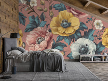 Load image into Gallery viewer, 3D Oversized Floral Wallpaper Mural | Bold Vintage Botanical Wall Decor | Stylish Modern Wall Art for Bedroom Living Room Office