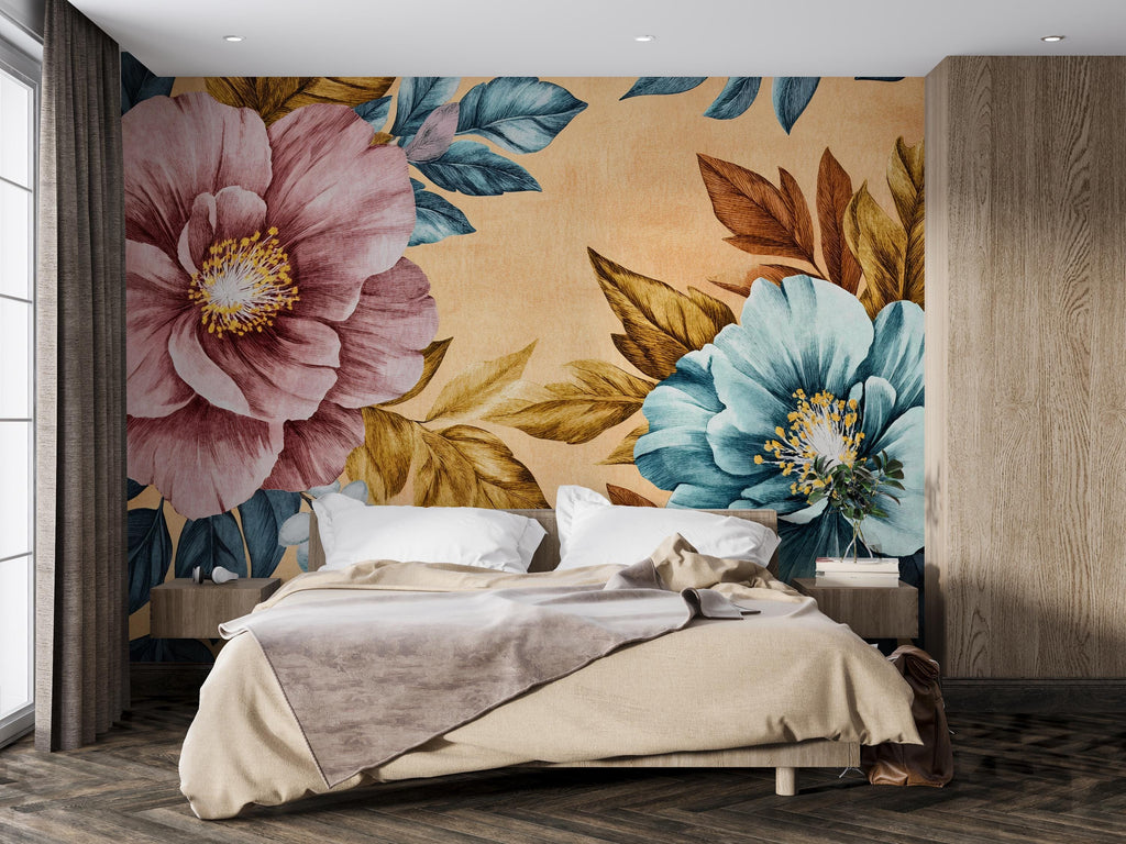3D Oversized Floral Wallpaper Mural | Bold Vintage Botanical Wall Decor | Stylish Modern Wall Art for Bedroom Living Room Office
