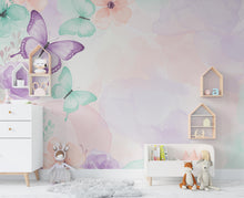 Load image into Gallery viewer, Butterfly Garden Wallpaper – Watercolor Pastel Wall Mural, Dreamy Floral Peel and Stick Wallpaper for Girl Bedroom or Playroom Nursery 940RS