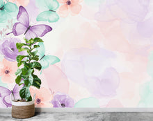 Load image into Gallery viewer, Butterfly Garden Wallpaper – Watercolor Pastel Wall Mural, Dreamy Floral Peel and Stick Wallpaper for Girl Bedroom or Playroom Nursery 940RS