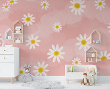 Load image into Gallery viewer, Daisy Flower Wallpaper – Cute Pink and White Floral Mural, Playful Peel and Stick Wallpaper for Kids or Teen Girl Room 941RS
