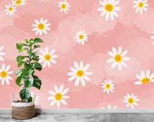 Load image into Gallery viewer, Daisy Flower Wallpaper – Cute Pink and White Floral Mural, Playful Peel and Stick Wallpaper for Kids or Teen Girl Room 941RS