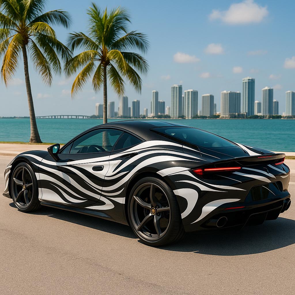 Black And White Wave Supercar Wrap | Modern Flow Vinyl Car Wrap | Custom Luxury Vehicle Design | Gift For Car Lovers | Minimalist Sports Car